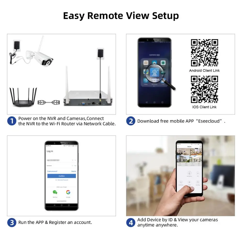 Беспроводная система видеонаблюдения HD 8CH NVR 3MP Wifi Camera Kit Аудио Видео домашний