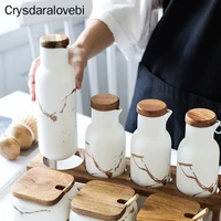 imitation marble ceramics sauce oil bottle dispenser kitchen vinegar pour spout cap stopper soy saucevinegar bottle