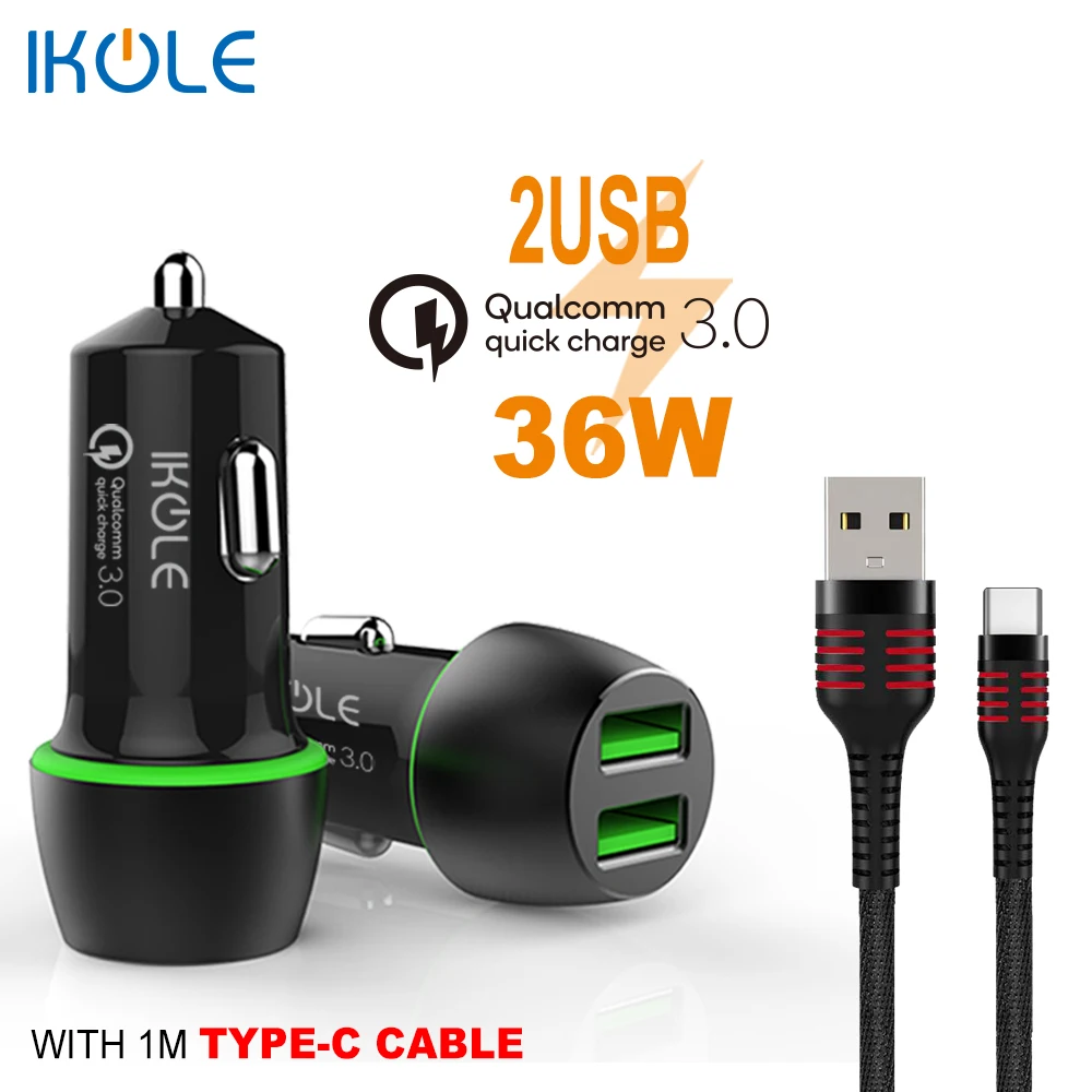 Айкол 36 Вт Dual USB быстрое зарядное устройство QC 3 0 Автомобильное для iPhone Samsung