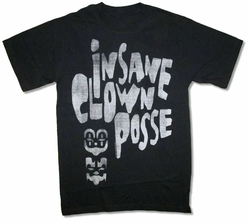 Безумный клоун Поссе ПМС логотип и два значка маски изображения черная футболка