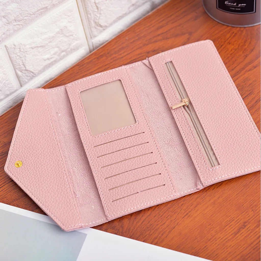 

Wallets FashionSolid Color Long Clutch Bag Leather Card Bag Wallet Phone Bag Portfel Damski Purse Women