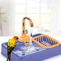 automatic bird bathtub swimming pool with faucet bird feeder food container parrot bath shower water dispenser toys for parrots