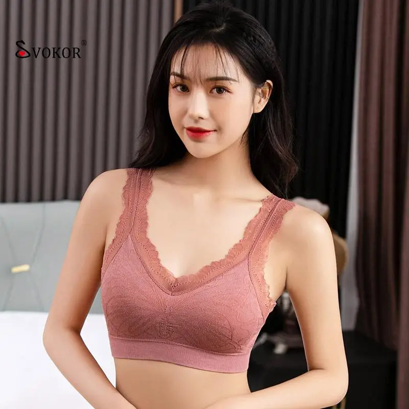 

SVOKOR Women Sexy Lace Bra Wireless Push Up Padded Fashion Underwear Thin Breathable Comfortable Bralette