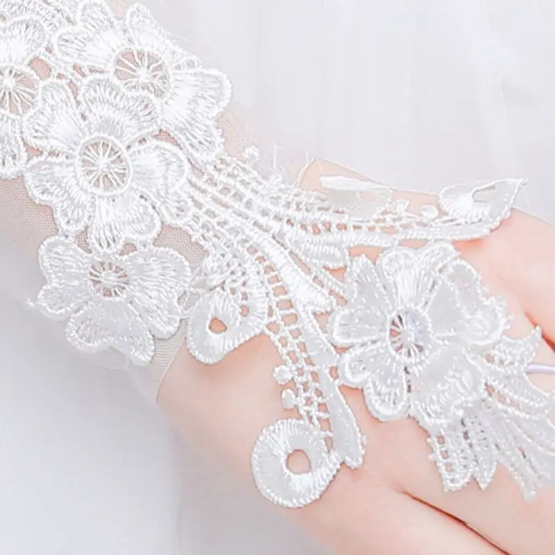 

Ladies Sweet Embroidery Floral Lace Long Gloves Sheer Mesh Elbow Length Bridal Wedding Prom Sunscreen Fingerless Mittens