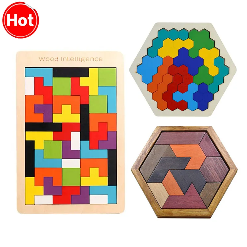

New High Quality Wooden Tangram Jigsaw Brain Tetris Game Puzzle Bloacks Preschool Children Play Training Educational Toys