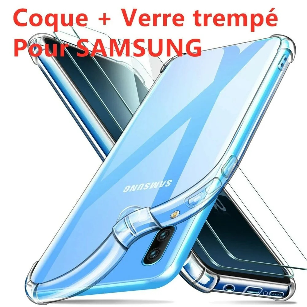 

Antichoc Coque For Samsung A6 A7 A8 A9 A10/a20e/a41/a51+ Vitre Verre Trempe Etui