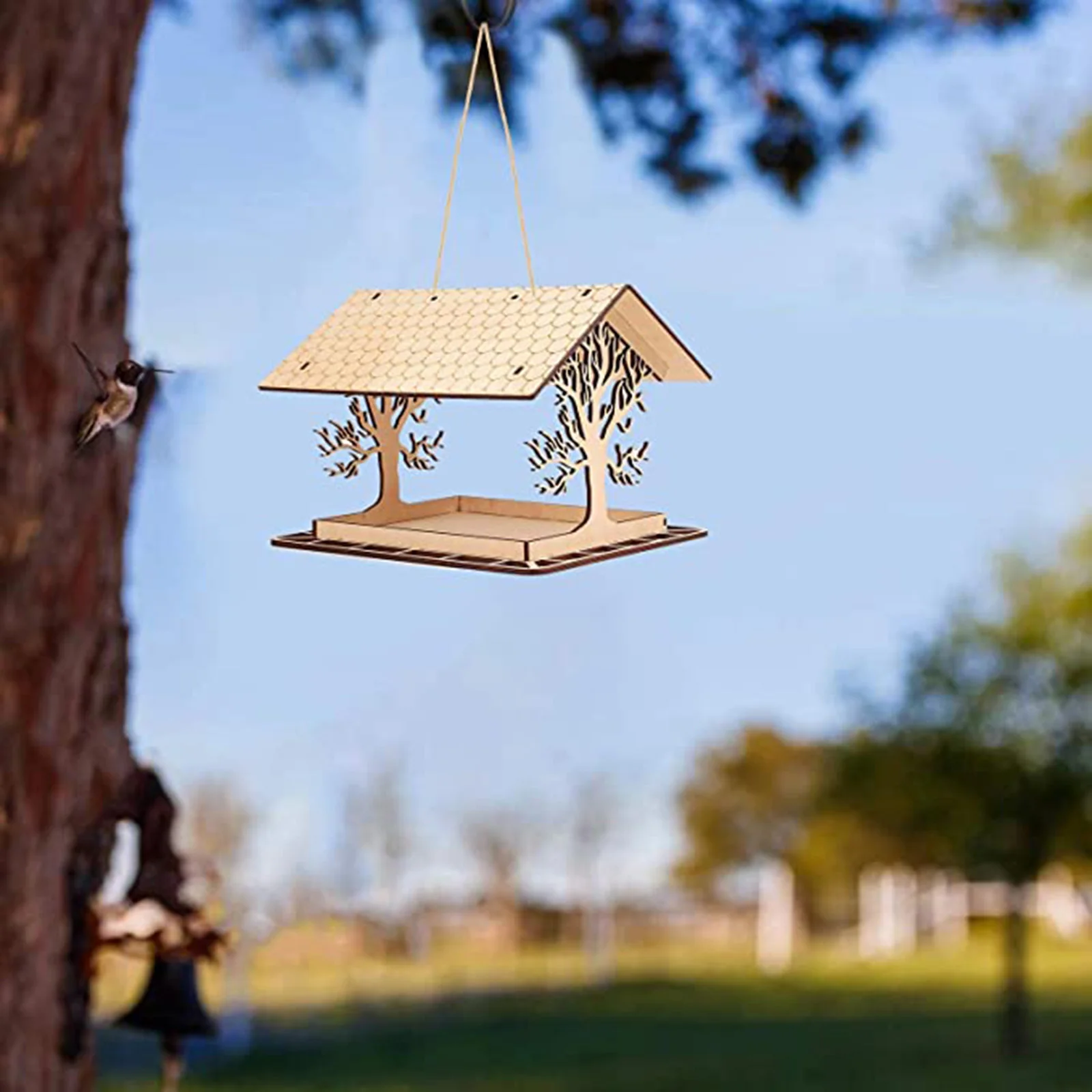 

Hanging Hummingbird Feeder Nesting Wooden Birdhouse Garden Decor Handmade Bird Feeder Wooden Ring Toss Ornaments Outdoor WWO66