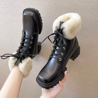 winter women boots platform warm genuine leather zipper boots plus plush fashion female ankle shoes