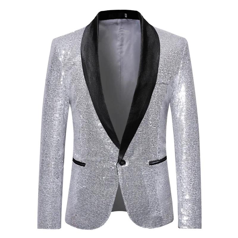 

LUCLESAM Men Nightclub Disco Sequins Blazer Mens Fancy Show Costume Glitter Suit Jackets One Button Stage Performance Suit