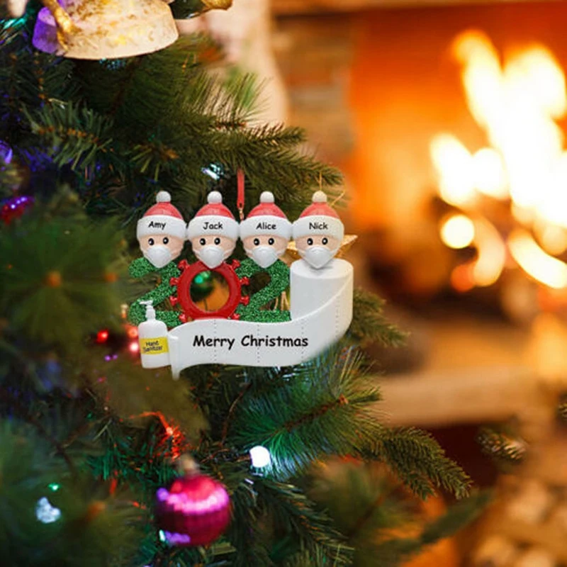 

4 Pcs DIY Name Blessings PVC Mask Snowman Christmas Tree Hanging Pendant
