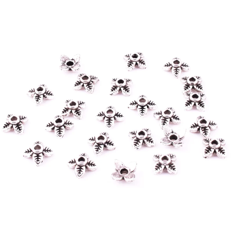 100 шт. античные золотые/тибетские серебряные винтажные колпачки в форме листа из