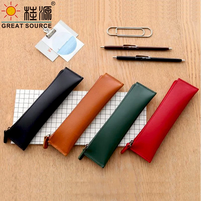 

Office Genuine Leather Pen Bag Pencil Case Small Solid Color(1PC)