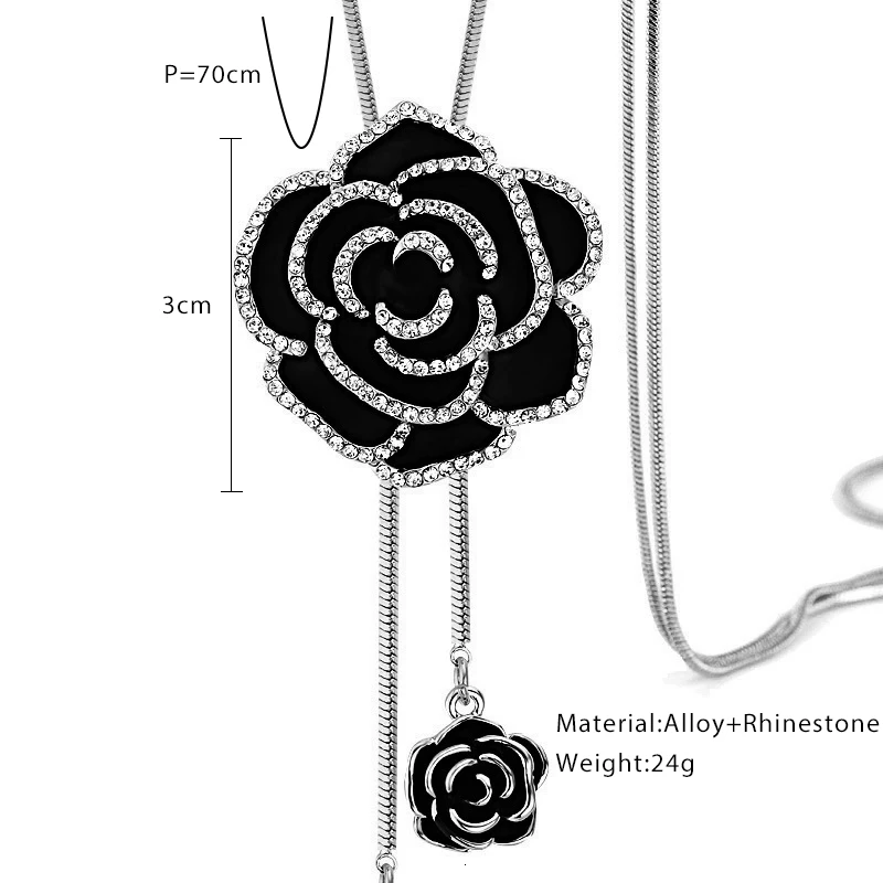 Черный цветок Роза колье ожерелья и кулоны для женщин 2020 Мода Серебряная цепочка