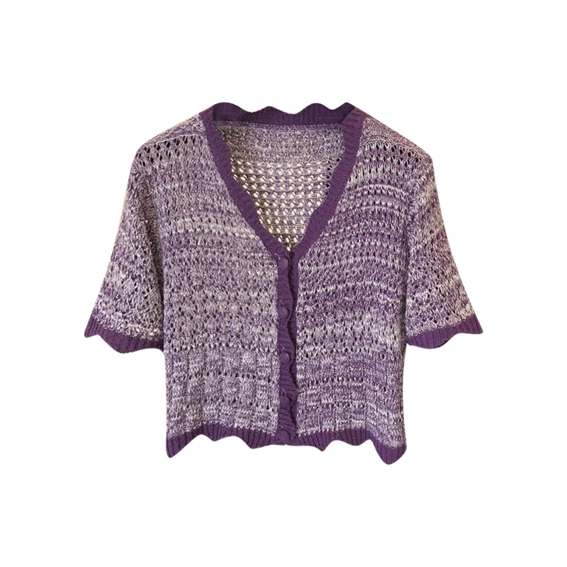 

Women's short knit small sweater with wooden ears 2020 spring and summer new slim western thin short sleeve top fall 2020