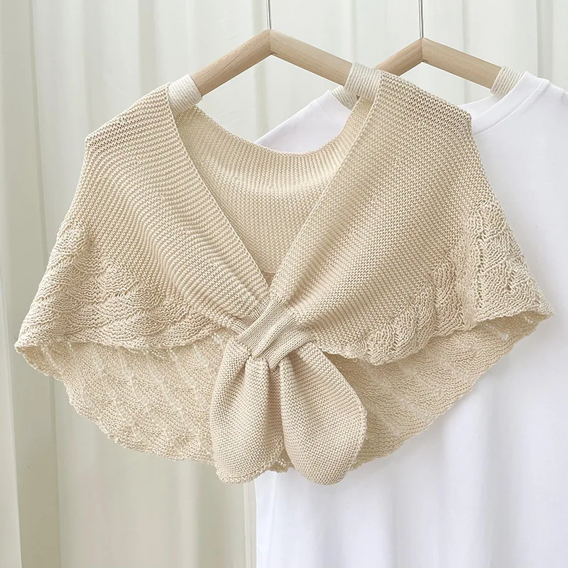 

Spring Autumn Simple Wraps Fashion Soft Knitted Shawl Female Outdoor Cervical Knitting Shoulder Neck False Casual Collar