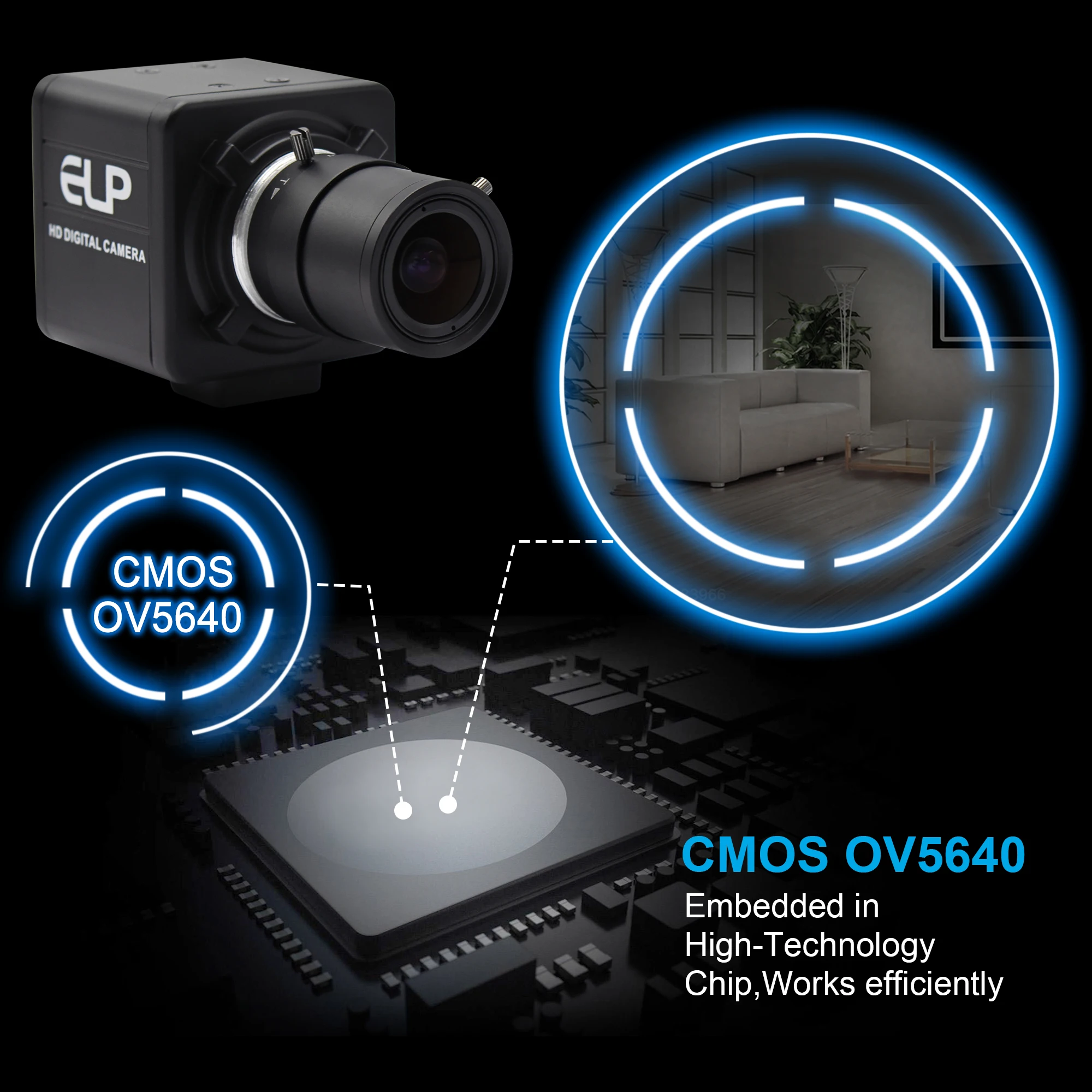 5Megapixel video camera usb 2.8-12mm varifocal CS mount lens 2592X1944 CCTV UVC industrial metal box case USB | Безопасность и
