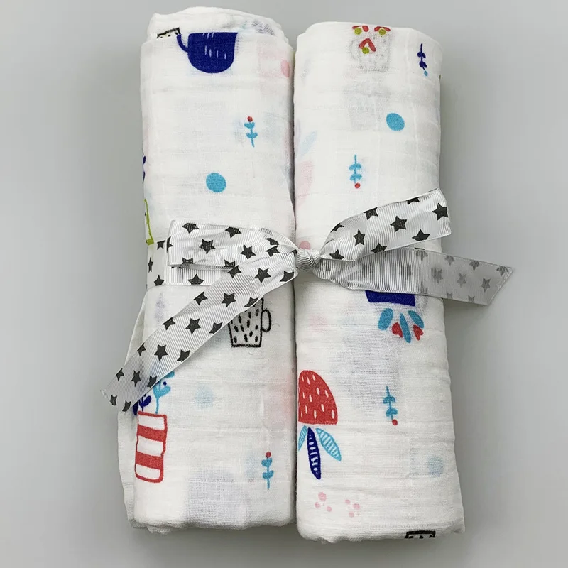2pcs/set Newborn Baby Blanket Cotton Blanket Cartoon Pattern Multi-use Infant Stroller Cover Towel Baby Muslin Swaddle Wrap - Цвет: 10