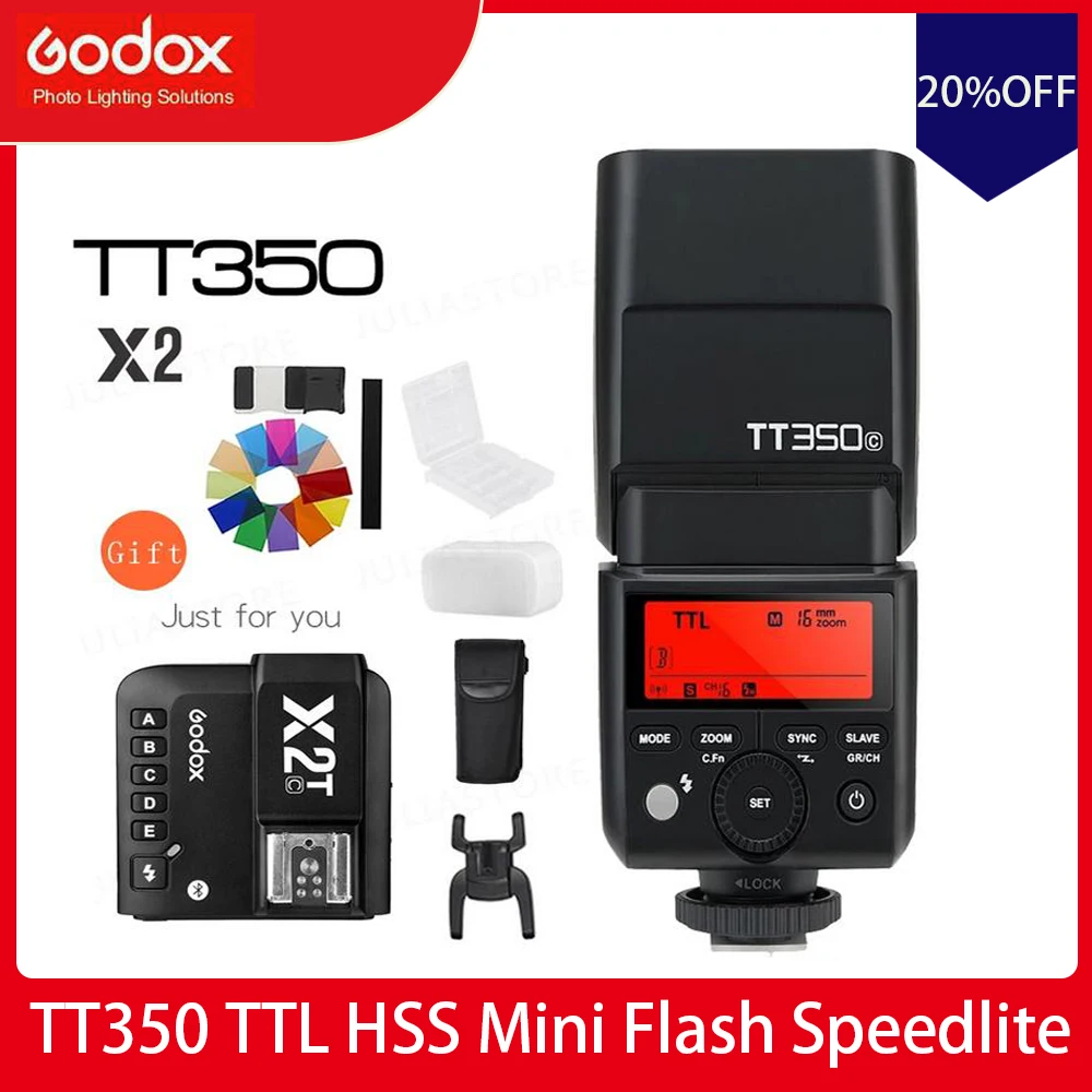 

Мини-вспышка Godox TT350 GN36 2,4G TTL HSS + XPro + X2T для камеры Canon Nikon Sony Fuji Olympus