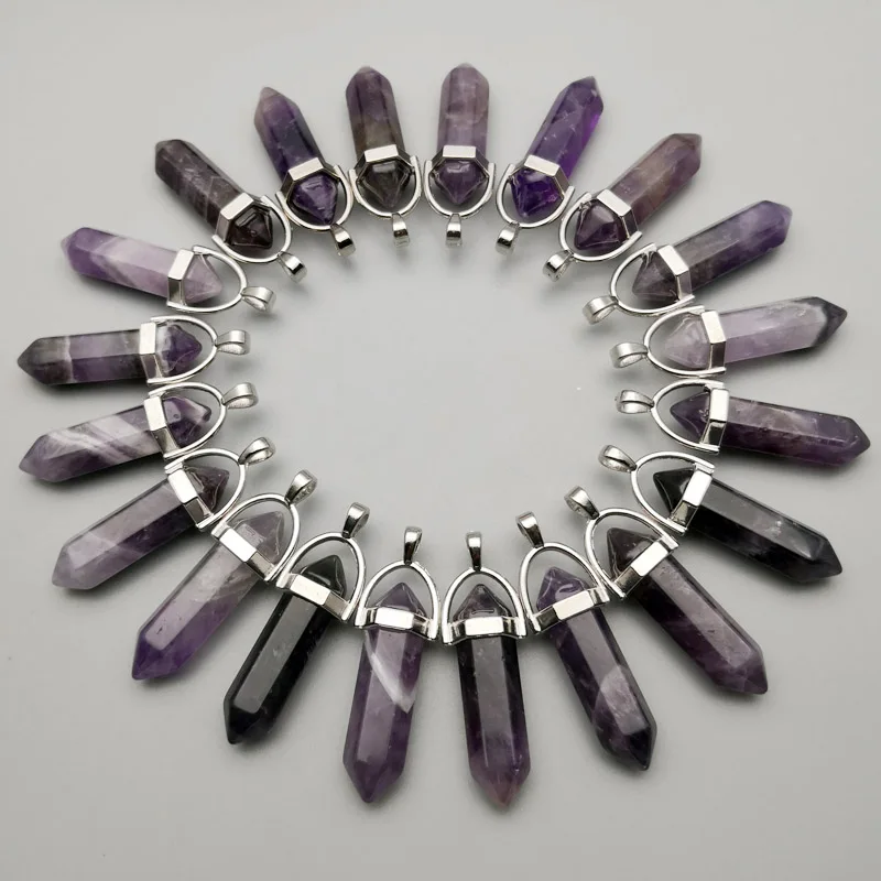fashion amethyst natural stone crystal pillar pendulum Pendants & necklaces for making Jewelry 12 24 36 50pcs charm wholesale