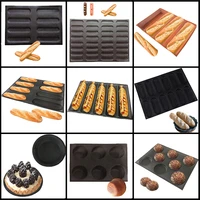 meibum perforated bread baking mold non stick glass fiber silicone mould hamburger round bun tray baguette eclair making tools
