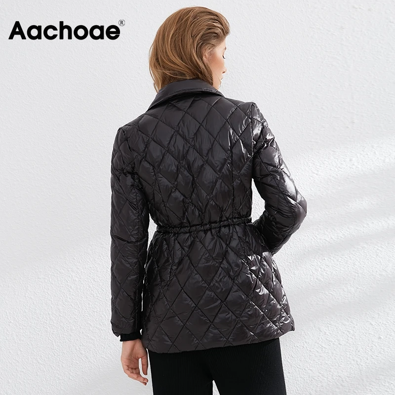 

Aachoae Elegant White Duck Down Women Solid Double Breasted Vintage Coat Female Drawstring Ultralight Down Jacket Kobieta Kurtka