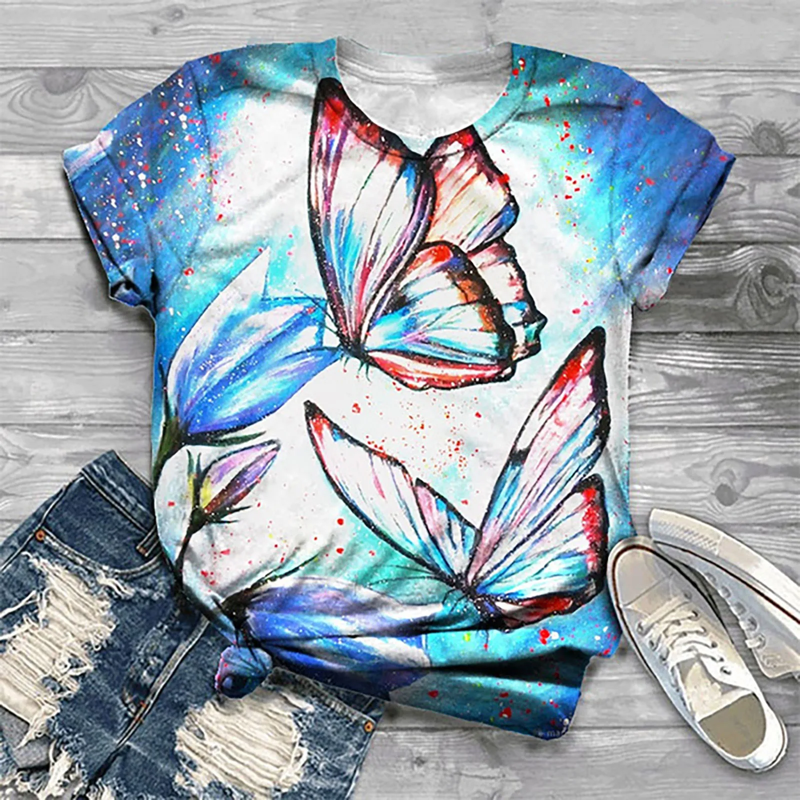 

3d Butterfly Print Women T-shirt Summer Casual Harajuku Funny Tshirt Female Soft Short Sleeve Loose Tops,drop Shipping #T2P