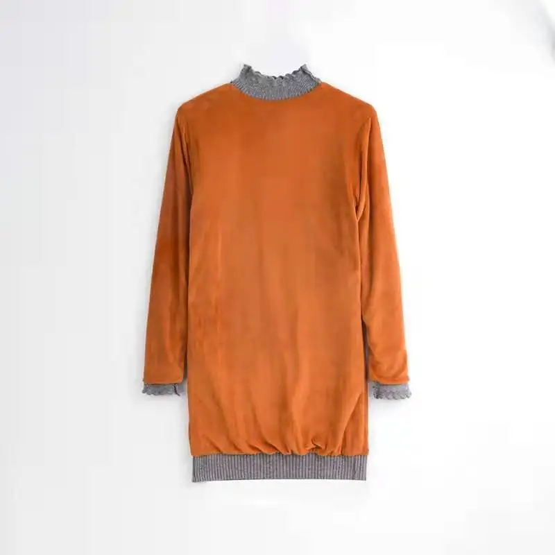 

Women's dress Plush thickened autumn winter knitted dress medium length buttock half high neck slim bottoming shirt
