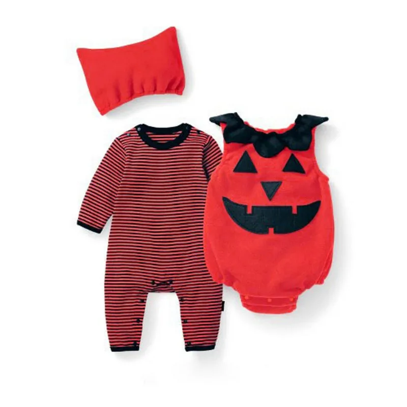 

Children's Halloween costumes for children, baby pumpkin jumpsuit + hat 3-piece set
