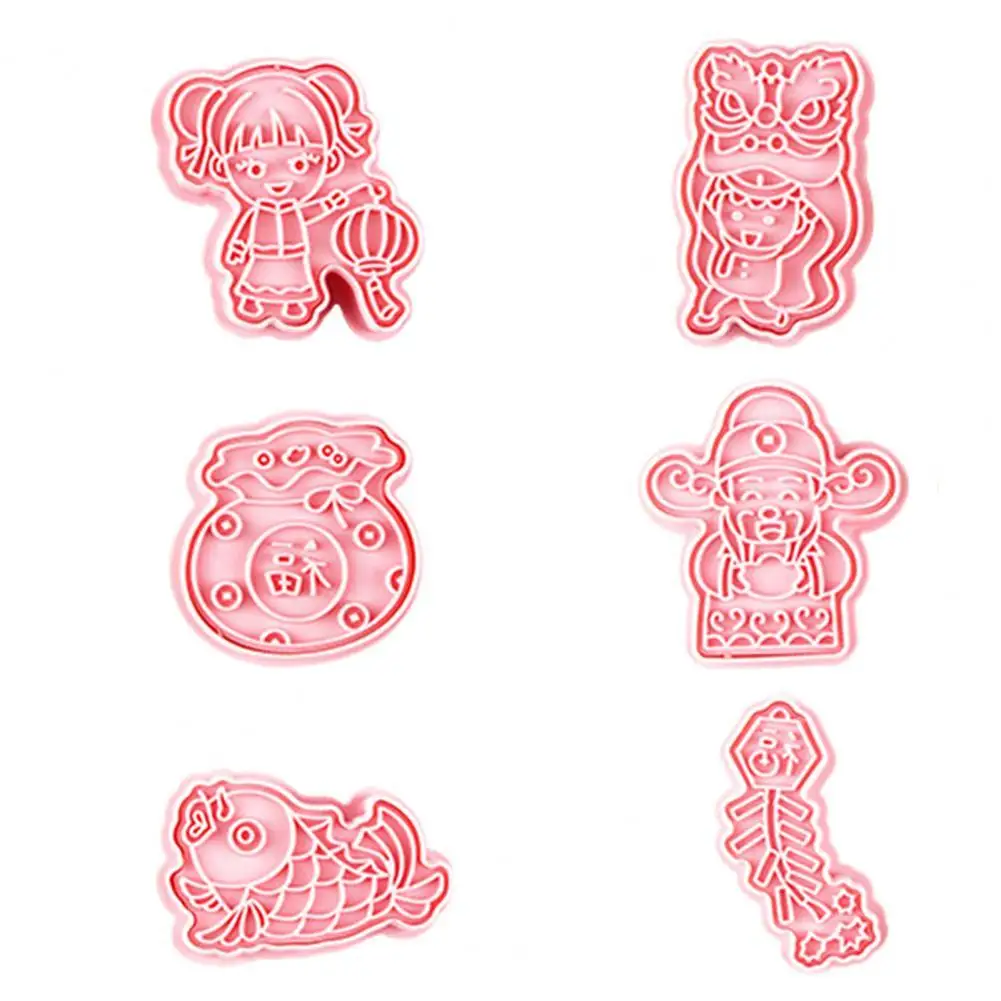 

6Pcs Fondant Mold Non-slip Pink Color Biscuit Template No Odor Healthy Biscuit Template
