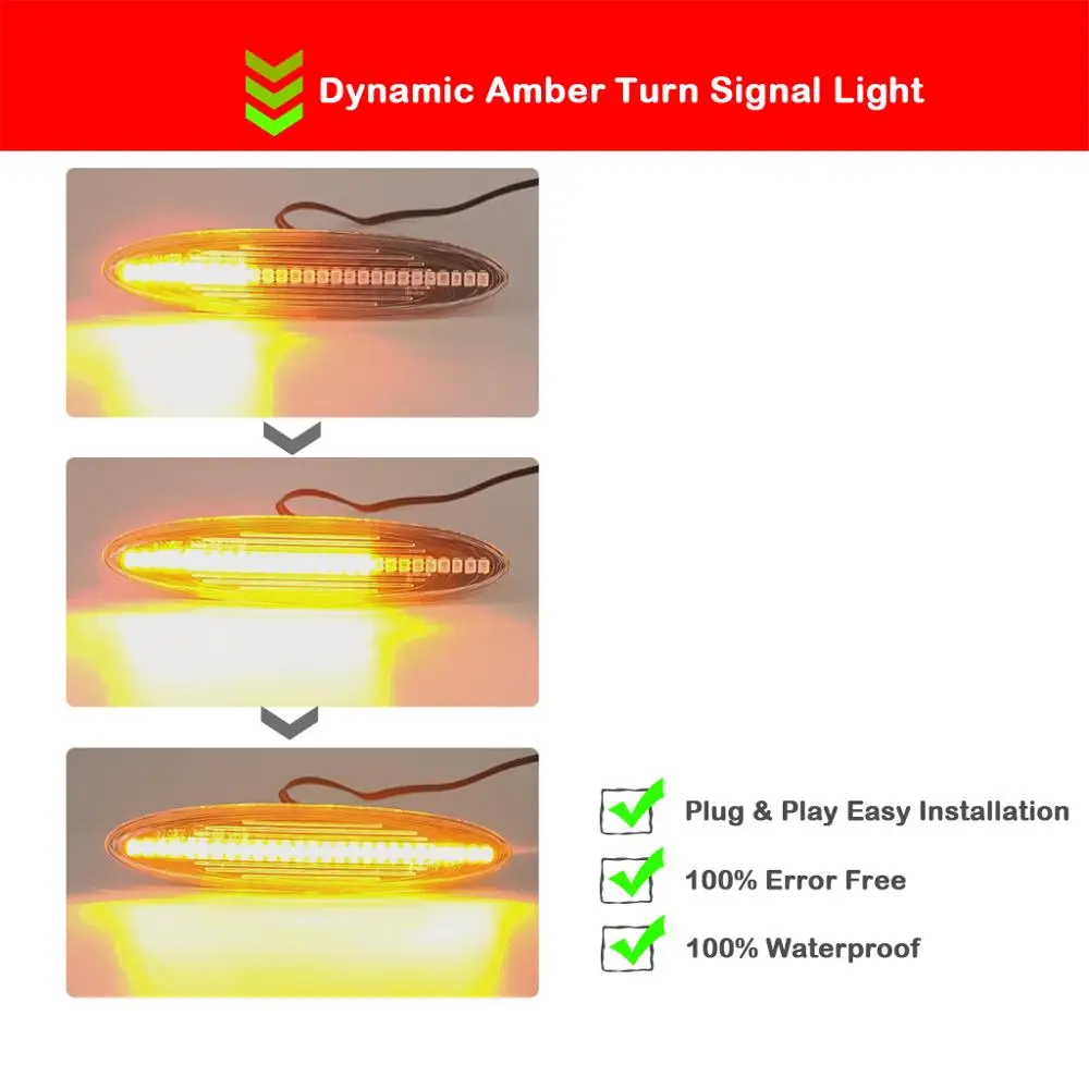 

2Pcs For Toyota Highlander Soarer Kluger For Lexus IS250 IS350 SC430 E350 LED Side Marker Lamp Dynamic Amber Turn Signal Light
