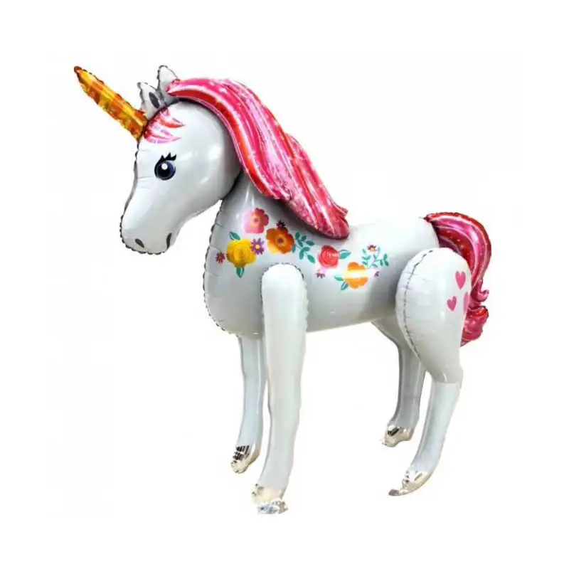 Большой 3d единорог ходячий воздушные шары из фольги в виде животного Единорог