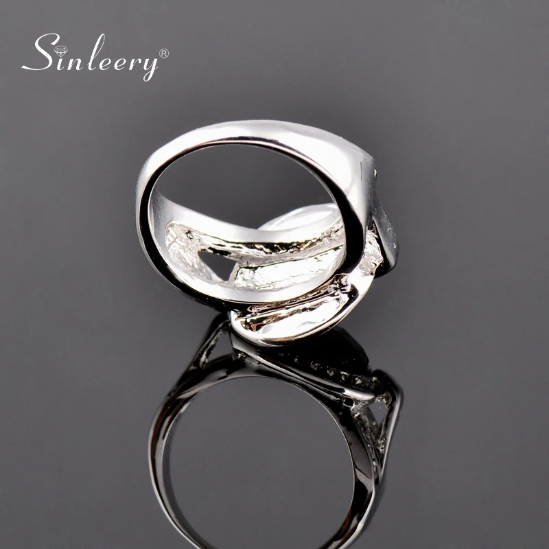 SINLEERY винтажные круглые черные акриловые кольца для женщин серебряного цвета