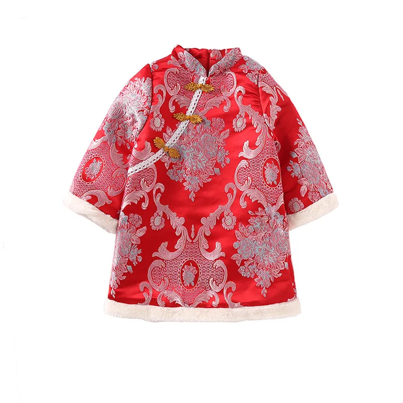 Зимняя одежда Tang для девочек платье в китайском стиле детское плотное теплое