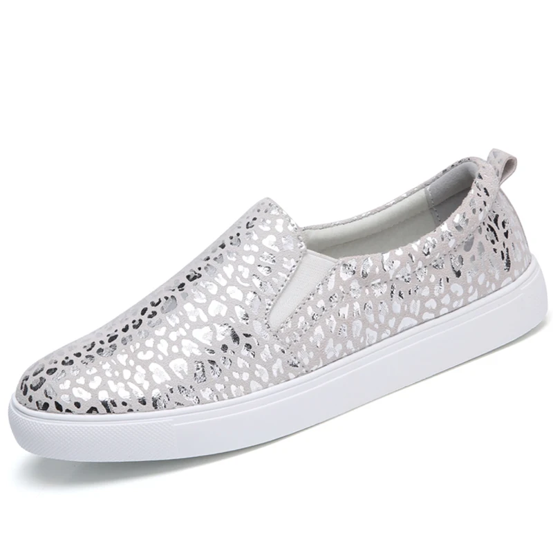 505 Leopard Silver STQ/ г. женские весенние туфли на плоской подошве кожаные лоферы, балетки белые кроссовки Женская обувь без шнуровки черный теннисные туфли для женщин 505 - Цвет: 505 Leopard Silver