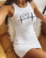 summer women graphic print ribbed casual tank dress 2022 new femme round neck sleeveless mini bodycon robe sexy lady outfits y2k