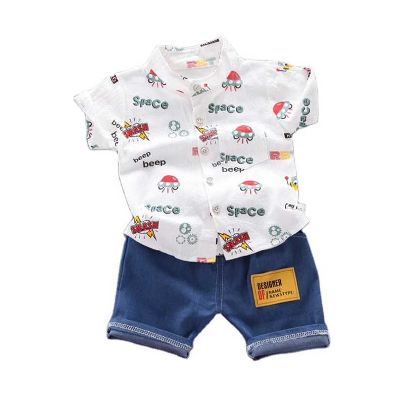 

Модная детская одежда, летняя детская одежда, повседневная рубашка и шорты для мальчиков, 2 шт./компл., спортивный хлопковый костюм для малыш...