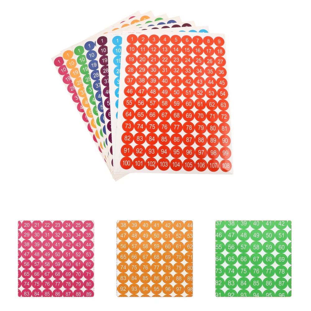 

1 Bag of 7 Sheets Round Serial Number Labels Consecutive Number Stickers