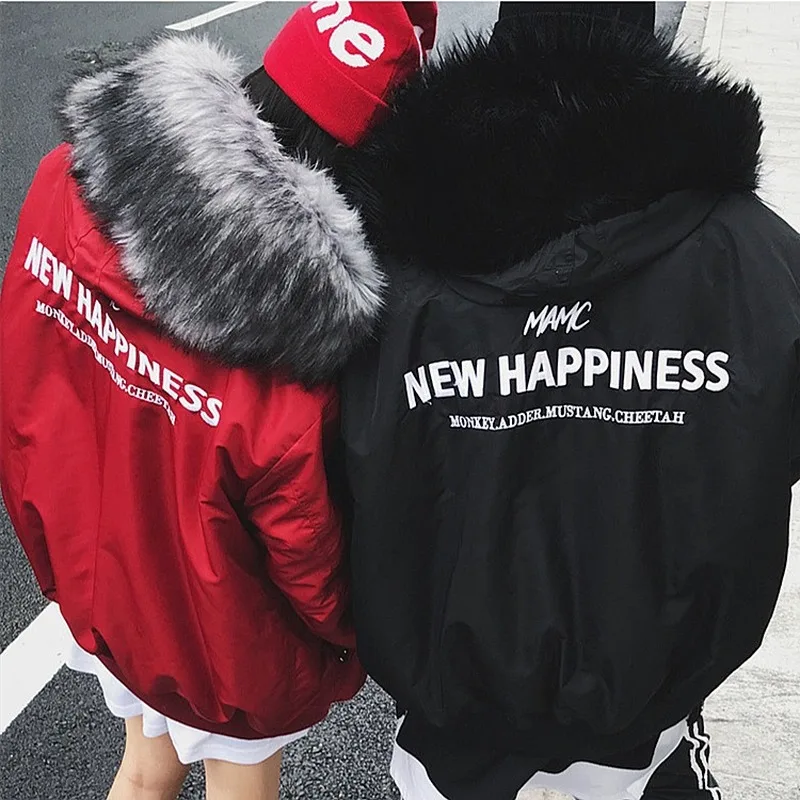 Liketkit мужские зимние парки 2019 хип хоп пары хлопок толстые куртки с буквенным