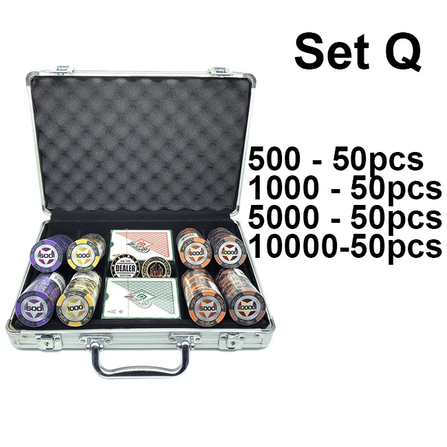 Set Q Набор фишек для покера серии World, 200 шт., с дилером и все в комплекте, 2 пластиковые игральные карты и чемодан, 40*3,4 мм, 14 г - Цвет: Set Q