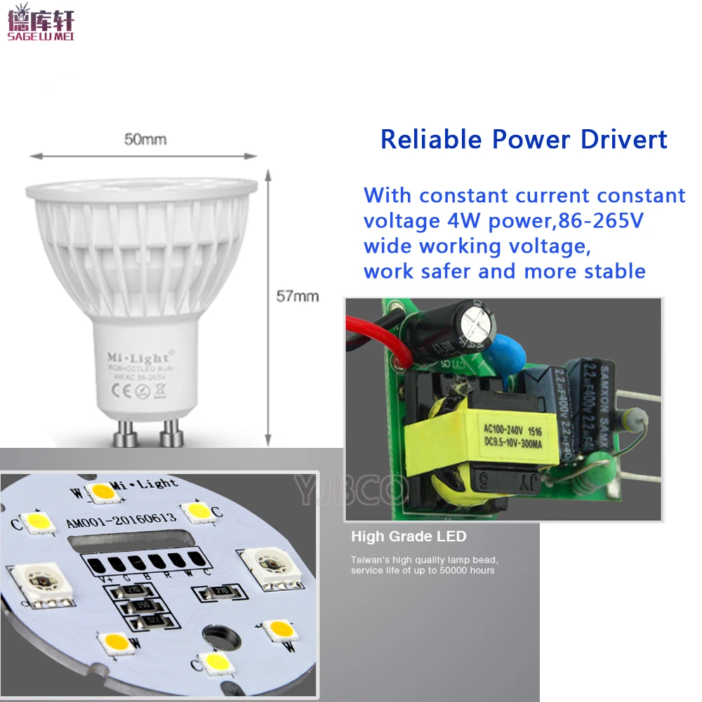 Беспроводная дистанционная Светодиодная лампа Mi светильник 2 4G 4 Вт GU10 RGB + CCT |