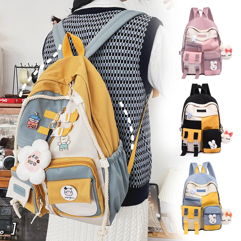 

2021 Fashion Teenager Cute Pendant Backpack School Bags For Girls Waterproof Oxford Large Capacity School Bag Travel Bookbags