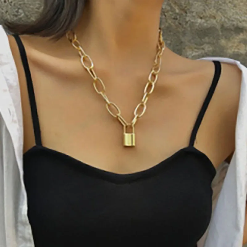 EN многослойное любовное ниспадающее ожерелье на шею панк замок хип хоп цепочка