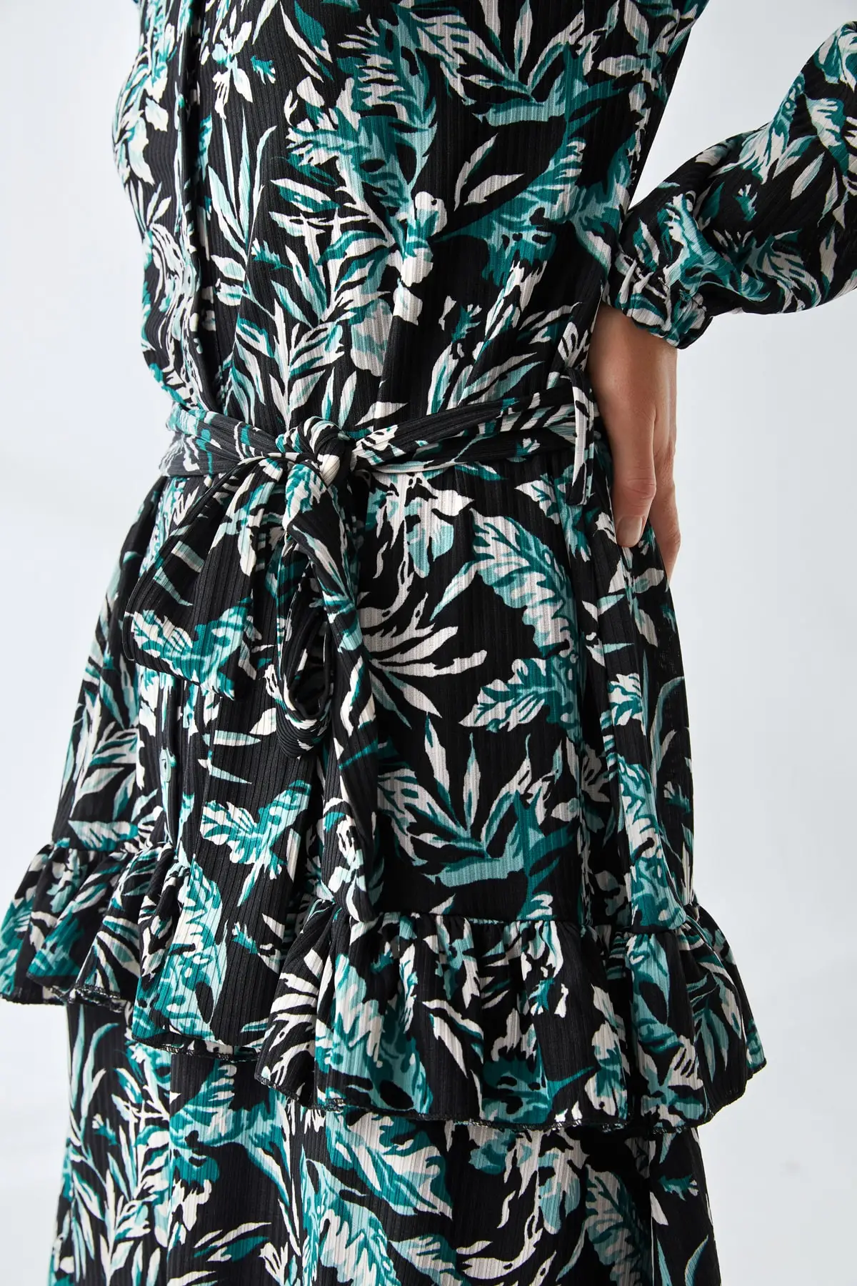 

Floor Cut Patterned Dress Fashion Muslim Women Hijab Dress