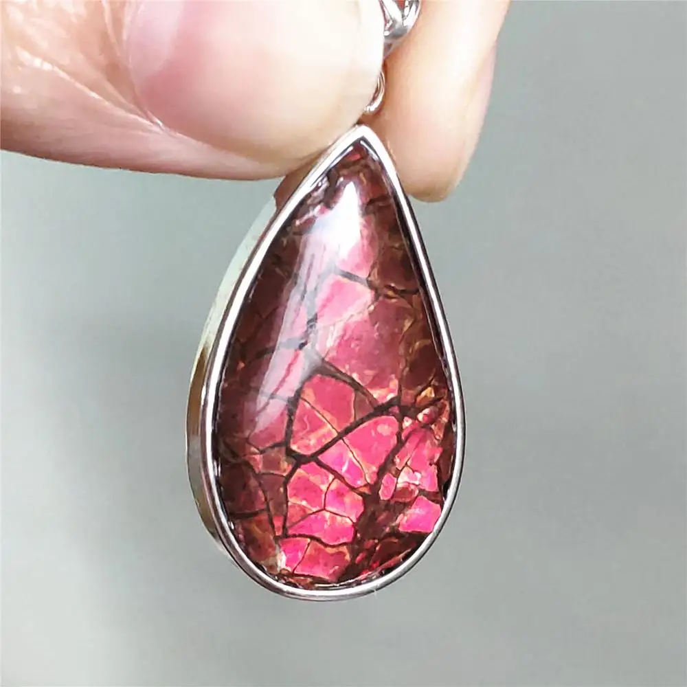 100% природный Аммонит Ammolite красный цветастый светильник Кулон Серебряное колье с