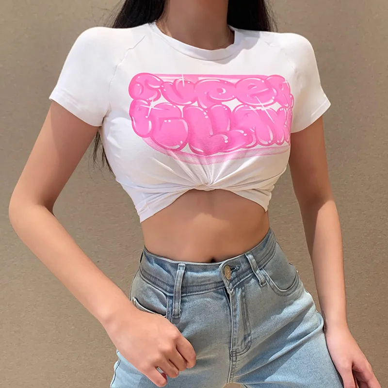 Футболка женская с круглым вырезом милая уличная одежда в стиле Харадзюку