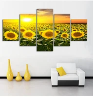 hd printed 5 piece canvas prints sunflower sunset canvas painting golden flower field wall pictures for living room home decor