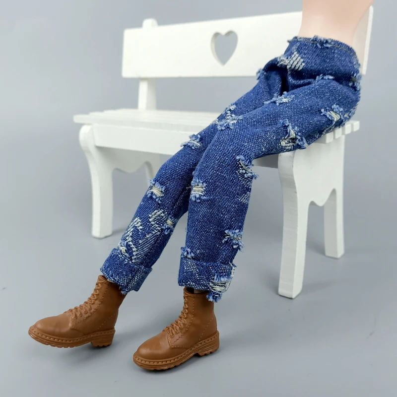 

Blue High Quality Ripped Jeans Pants For Barbie Doll Trousers Clothes For Barbie 1/6 BJD Dollhouse Accessories Kids DIY Toys