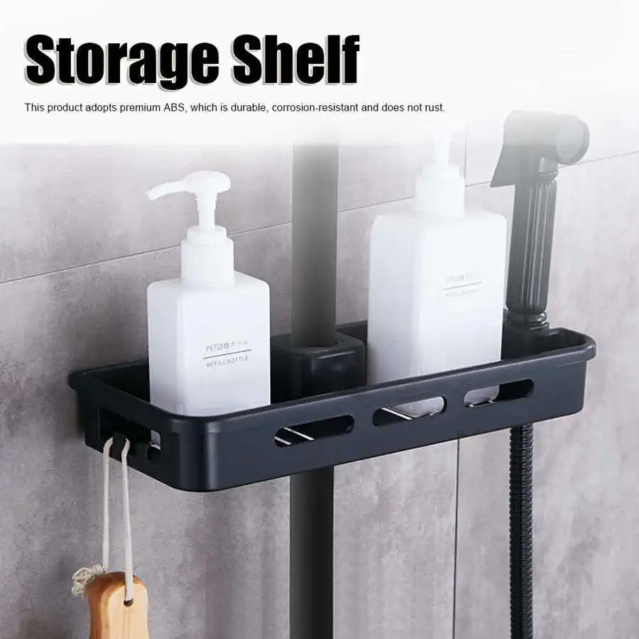 

Shower Storage Rack Organizer Bathroom Pole Shelves Shampoo Tray Stand Single Tier No Drilling Lifting Rod Shower Head Holder