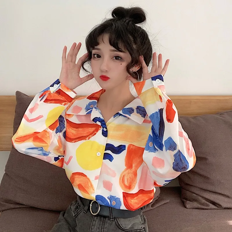 

Casual Blouse Women Tops Fashion Printing Long Sleeve Turn-down Collar Shirt Female Loose Shirts femininas blusas
