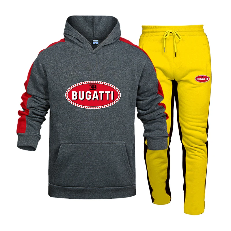 

Tracksuit Men 2 Piece Sets 2021 New BUGATTI Car Brand Autumn Winter Print Hooded Sweatshirt+pants Pullover Hoodie Sportwear Suit